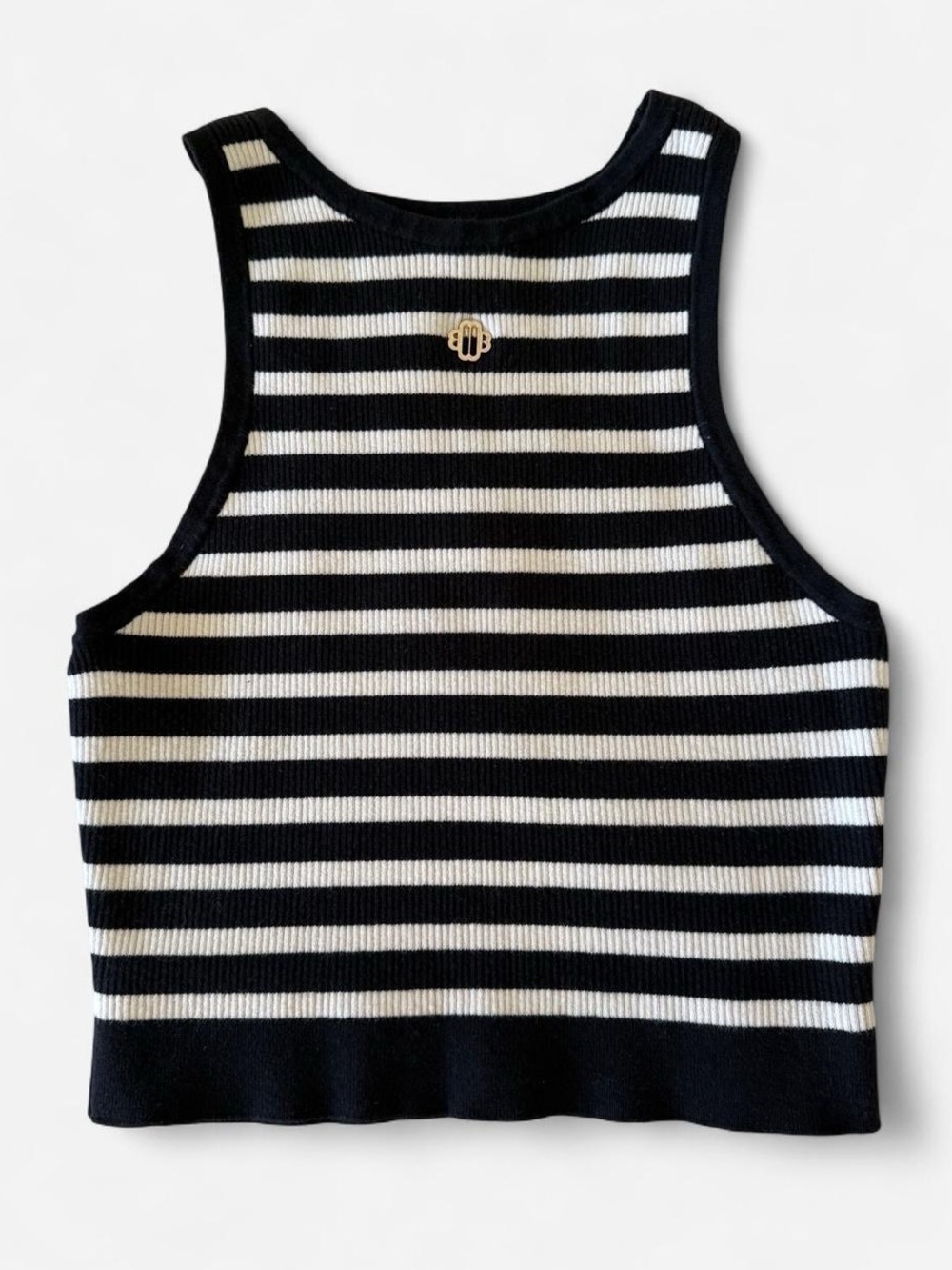 Maje Black & White Striped Ribbed Tank